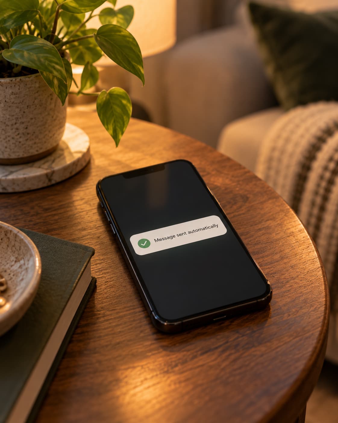 A smartphone showing a single automated guest-messaging notification.